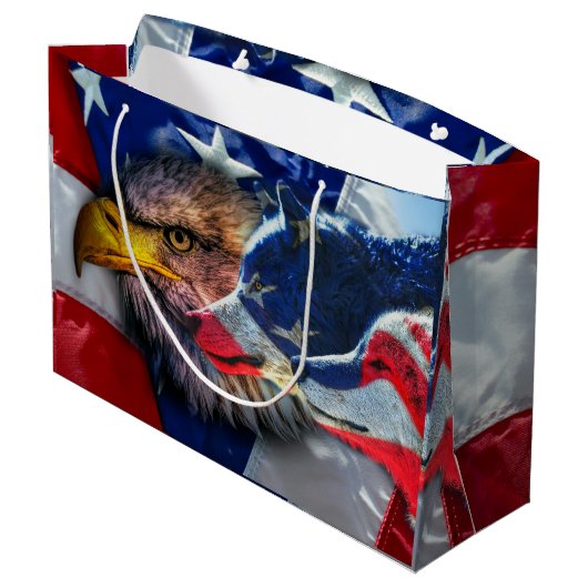 Bald Eagle Wolf American Flag Groot Cadeauzakje (Achterkant Gekanteld)