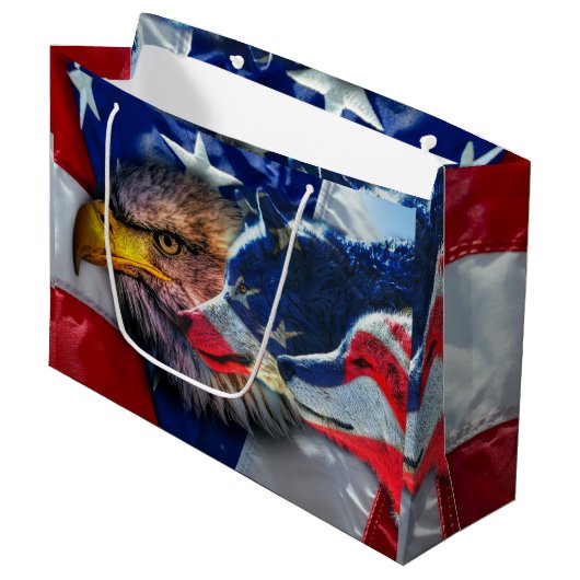 Bald Eagle Wolf American Flag Groot Cadeauzakje (Voorkant Gekanteld)