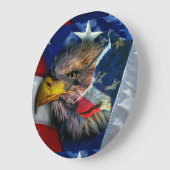 Bald Eagle Wolf American Flag Grote Klok (Hoek)