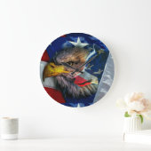 Bald Eagle Wolf American Flag Grote Klok (Huis)