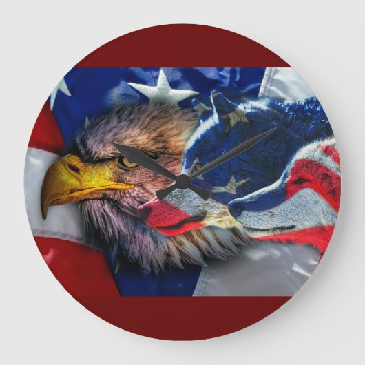 Bald Eagle Wolf American Flag Grote Klok (Voorkant)