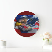 Bald Eagle Wolf American Flag Grote Klok (Huis)