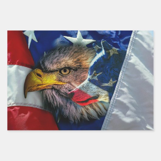 Bald Eagle Wolf American Flag Inpakpapier Vel (Voorkant 3)