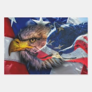 Bald Eagle Wolf American Flag Inpakpapier Vel