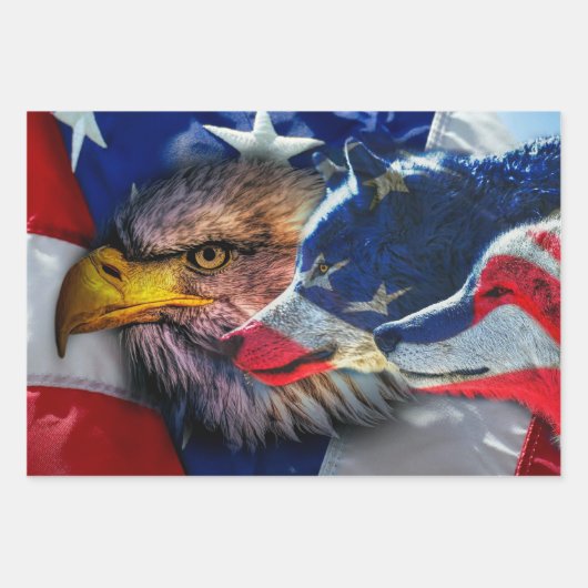 Bald Eagle Wolf American Flag Inpakpapier Vel (Voorkant)