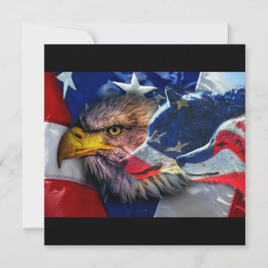 Bald Eagle Wolf American Flag Kaart (Voorkant)