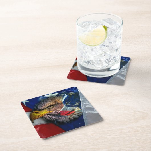 Bald Eagle Wolf American Flag Kartonnen Onderzetters (Insitu)