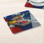 Bald Eagle Wolf American Flag Kartonnen Onderzetters (Schuin)