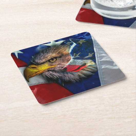 Bald Eagle Wolf American Flag Kartonnen Onderzetters (Schuin)