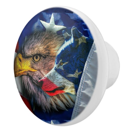 Bald Eagle Wolf American Flag Keramische Knop (Rechts)