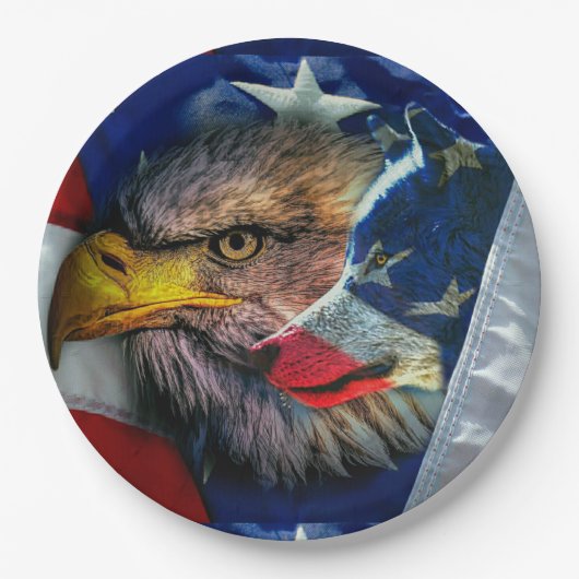 Bald Eagle Wolf American Flag Papieren Bordje (Voorkant)