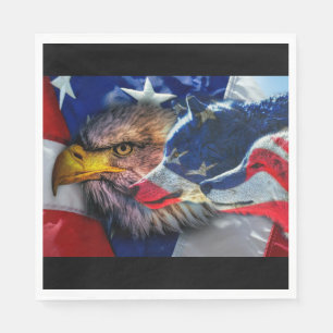 Bald Eagle Wolf American Flag Servet
