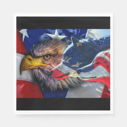 Bald Eagle Wolf American Flag Servet (Voorkant)