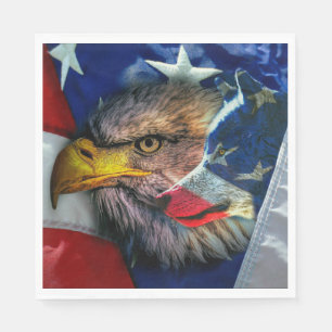 Bald Eagle Wolf American Flag Servet