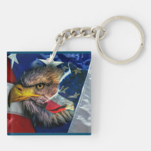 Bald Eagle Wolf American Flag Sleutelhanger