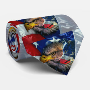 Bald Eagle Wolf American Flag Stropdas