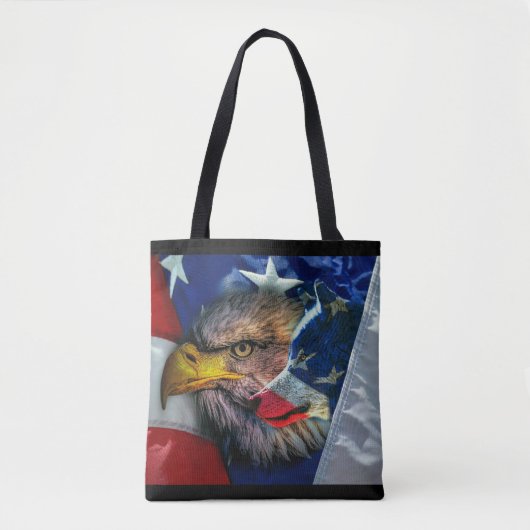 Bald Eagle Wolf American Flag Tote Bag (Voorkant)