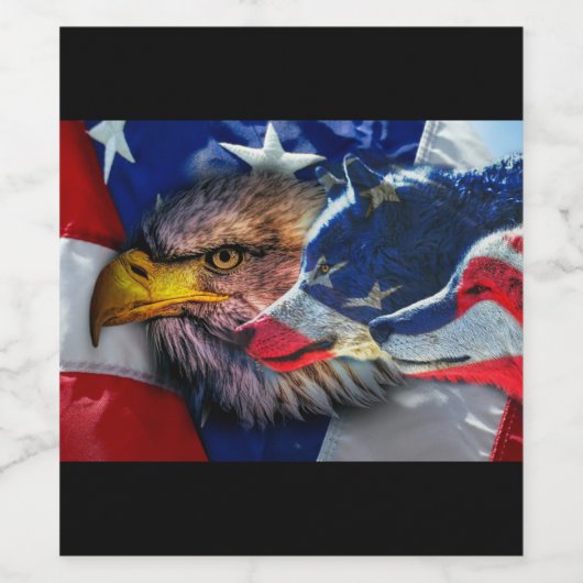Bald Eagle Wolf American Flag Wijn Etiket (Enkel label)