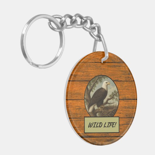 Bald Eagle Wood Grain Acryl Sleutelhanger (Voorkant Links)