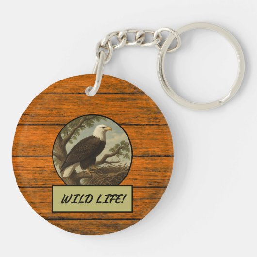 Bald Eagle Wood Grain Acryl Sleutelhanger (Achterkant)