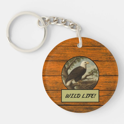 Bald Eagle Wood Grain Acryl Sleutelhanger (Voorkant)