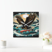 Bald Eagles Majesteit in vlucht Vierkante Klok (Huis)