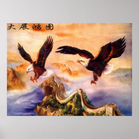 Bald Eagles over de Grote Muur van China Poster (Voorkant)
