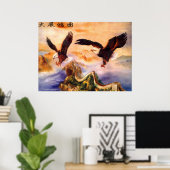 Bald Eagles over de Grote Muur van China Poster (Thuiskantoor)