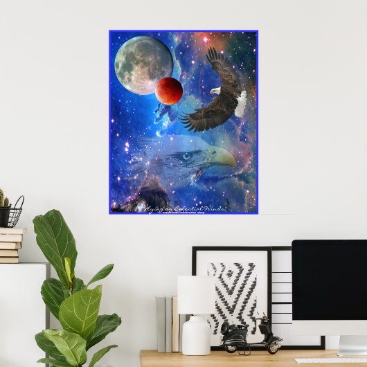 Bald Eagles, Space, Planets, Galaxies Art Poster (Thuiskantoor)