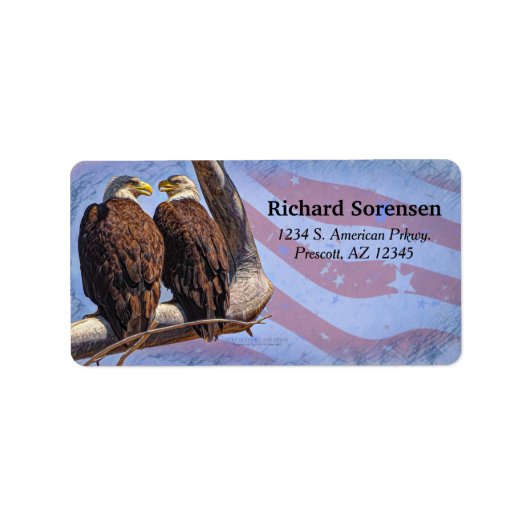 Bald Eagles Stars and Stripes Patriotic Theme Labe Etiket (Voorkant)