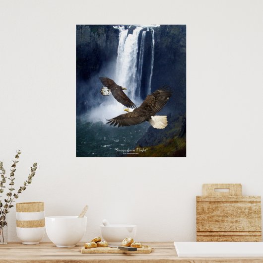 Bald Eagles & Waterfall Wildlife Art Poster (Keuken)