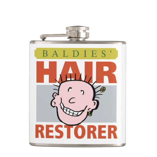 Bald Man Gift. Baldies Hair Restorer Heupfles (Voorkant)