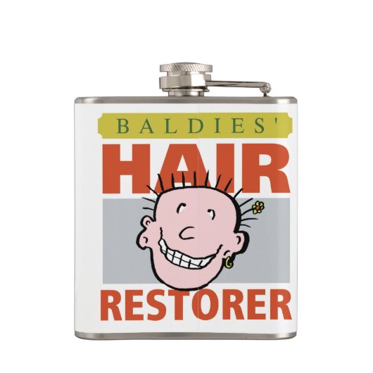Bald Man Gift. Baldies Hair Restorer Heupfles (Achterkant)