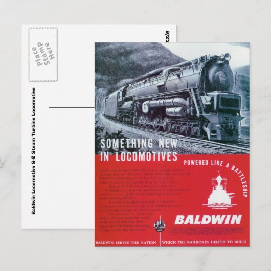 Baldwin-locomotief S-2-stoomturbine Briefkaart (Voorkant / Achterkant)