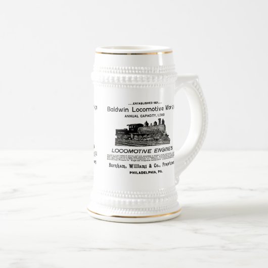 Baldwin Locomotive Works 1895 Beer Stein Bierpul (Voorkant rechts)