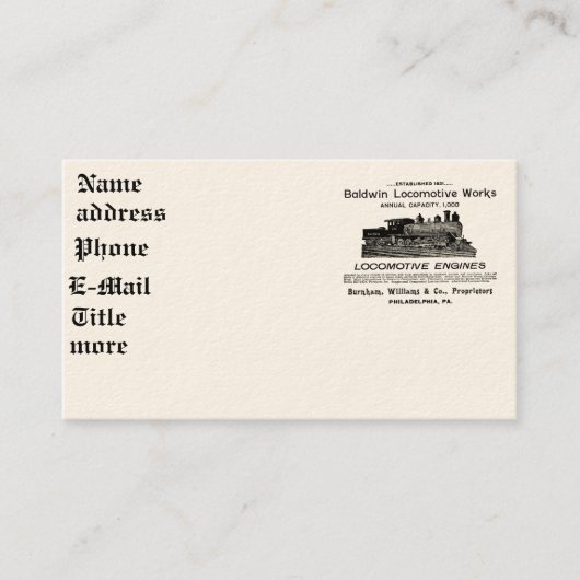 Baldwin Locomotive Works 1895 Visitekaartjes (Voorkant)