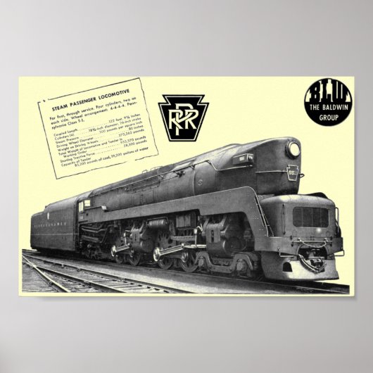 Baldwin-Pennsylvania Railroad T-1 Steam Locomotive Poster (Voorkant)