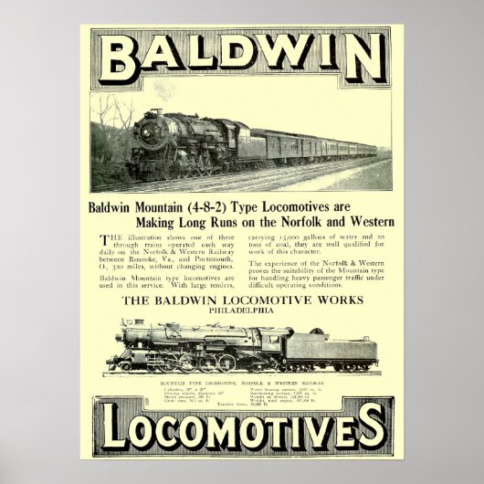 Baldwin Steam Locomotive Mountain Type in 1924 Poster (Voorkant)