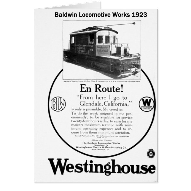 Baldwin-Westinghouse Locomotive 1923 Card (Voorkant)