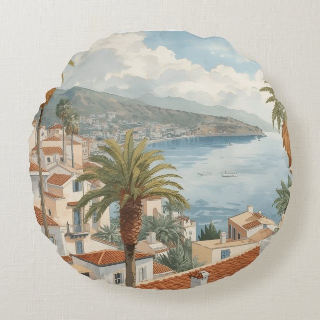 Balearic Islands Vintage French Travel Rond Kussen (Voorkant)