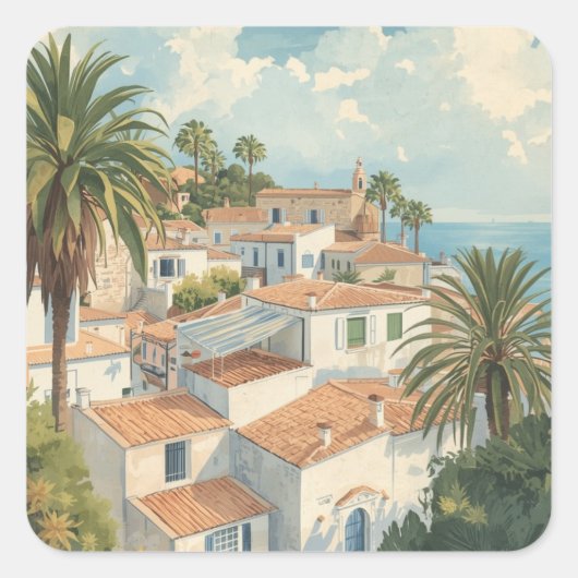 Balearic Islands Vintage French Travel Vierkante Sticker (Voorkant)