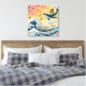 Baleia Celestial entre Cerejeiras – Arte IA Canvas Afdruk (Insitu (Slaapkamer))