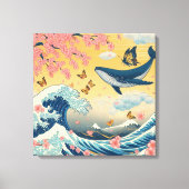 Baleia Celestial entre Cerejeiras – Arte IA Canvas Afdruk (Voorkant)