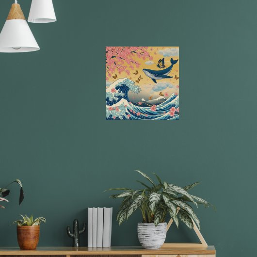 Baleia Celestial entre Cerejeiras – Arte IA Poster (Woonkamer 1)