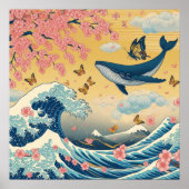 Baleia Celestial entre Cerejeiras – Arte IA Poster (Voorkant)