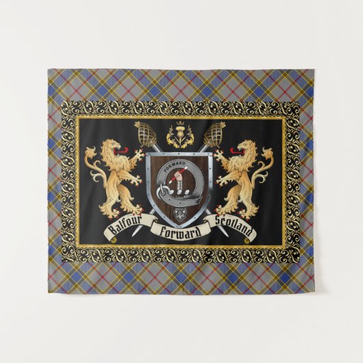 Balfour Clan Badge & Motto w/Lions Wandkleed (Voorkant (horizontaal))