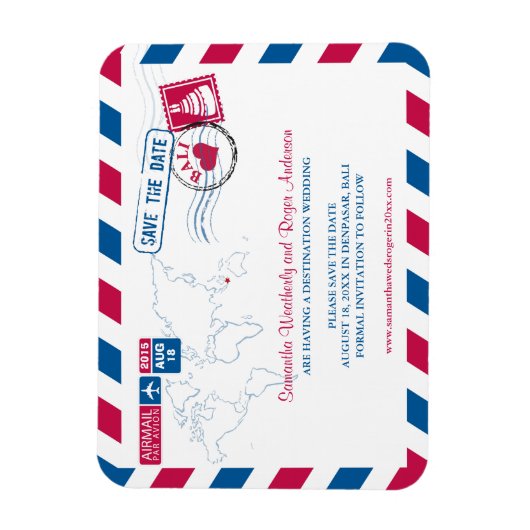 BALI Air Mail Bruiloft Bewaar de datum 3x4 Magneet (Verticaal)