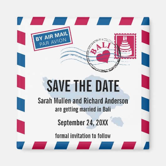 Bali Air Mail Bruiloft Bewaar de datum Magneet (Voorkant)