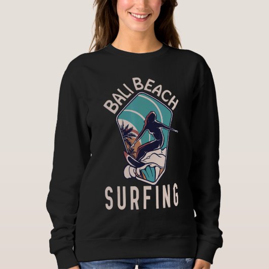 Bali Beach Surfer Retro Surfing Girl Travel Trui (Voorkant)