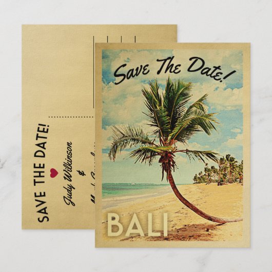 Bali bewaart de  platenpalmstructuur van de datum aankondigingskaart (Voorkant / Achterkant)